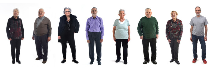 mixed group of mature people on white background