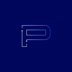 Abstract electronic tech circuit line technology p logo icon