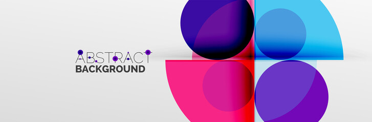 Bright color circles, abstract round shapes and triangles composition with shadow effects. Vector modern geometric design template