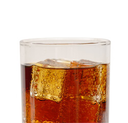 ice cubes wuth bubbles in glass of cola
