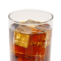 ice cubes wuth bubbles in glass of cola
