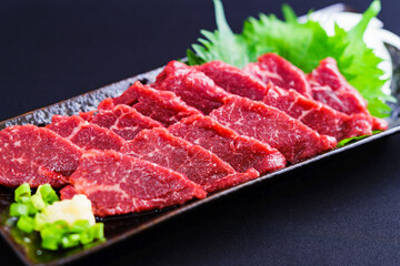 Basashi meat on the dish