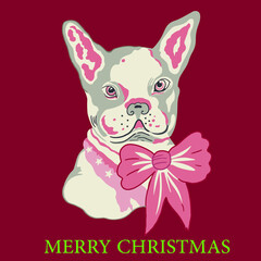 Merry Christmas illustration of cute funny dog vector