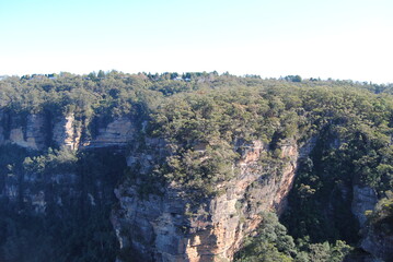 Hiking hear waterfalls in Wentworth Falls in Blue Mountains national park, Australia