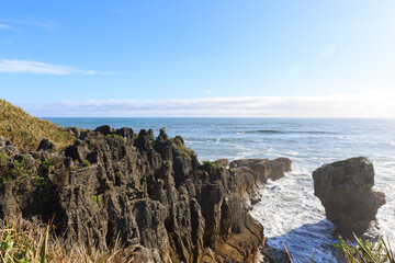 The famous Pancake Rocks near Punakaiki on the west coast of south island in New Zealand.
