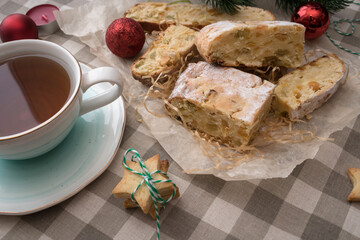 sliced pie and a cup of tea on the table