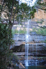 Hiking hear waterfalls in Wentworth Falls in Blue Mountains national park, Australia