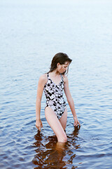 portrait of young model girl in nature