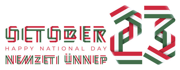 October 23, Hungary National Holiday congratulatory design with Hungarian flag colors.