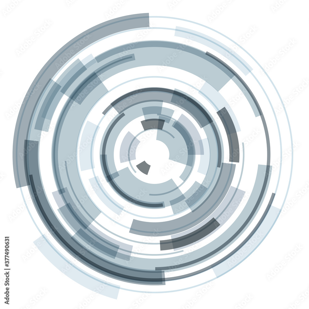 Poster 3d circular symbol, abstract lens technology design, rotating vector illustration.