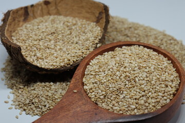 Organic natural Til Gul OR Sesame seeds over white background