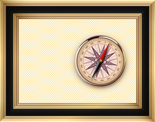 Frame with vintage gold compass inside with copy space, vector business background design.