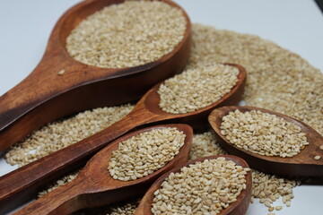 Organic natural Til Gul OR Sesame seeds over white background