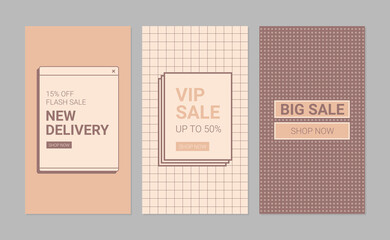 Sale banner templates. Memphis design style social media pack. 9:16