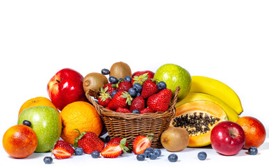 mixed tasty fruit composition set isolated on white