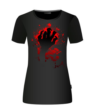 The hand of the monster. Blood stains. T-shirt print. Vector illustration