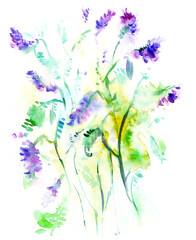 Hand drawn watercolor flowers.