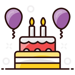 
Party cake with candles on it and balloons, design of party cake
