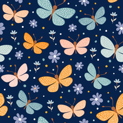 Seamless pattern with colorful butterflies and flowers
