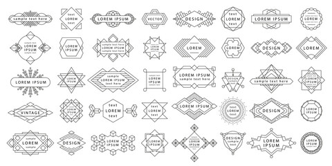 Geometric logos set. Futuristic line shapes. Vector set of outline emblems and badges - abstract linear hipster logo templates. Vector set of line geometric hipster symbols for logotype design.