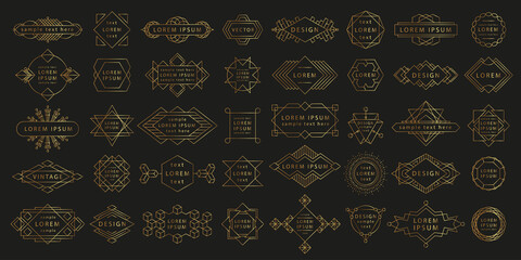 Set of geometric gold logos. Futuristic line shapes. Vector set of outline emblems and badges - abstract linear hipster logo templates. Luxury logos templates set.