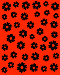 Fototapeta na wymiar A printable seamless black colour flower design pattern isolated on orange coloured background for cloth, fabric, textile, design, pattern and any other commercial use. Vector stock.