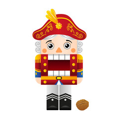 Fototapeta premium The Nutcracker is a Cute character from a winter fairy tale. Cartoon flat style for holiday cards, posters for Christmas, New year.