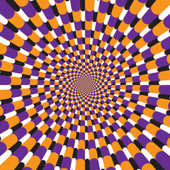 Optical illusion with motion effect vector background. Wavy stripes move around center.
