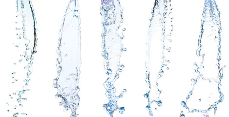 collection Blue water splash Beautiful splashing clean water Isolated on white background