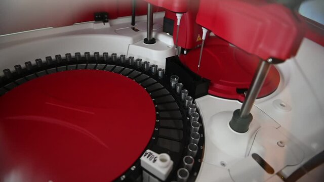 Close up shot of blood samples spinning in centrifuge during fractionation process.