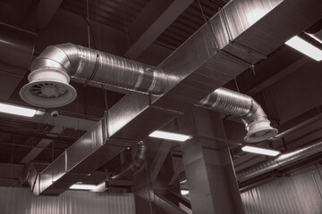 Part of the air circulation system in the industrial premises of the factory