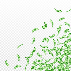 American dollar notes falling. Small USD bills on 