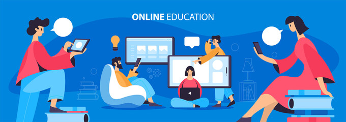 Online Education Flat Banner