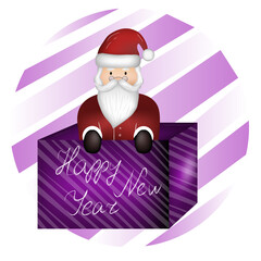 Santa Clous in the christmas box with purple background