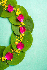 Indian festival dussehra , green leaf, rice and flowers