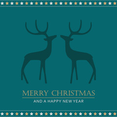 christmas greeting card with deer and stars vector illustration EPS10