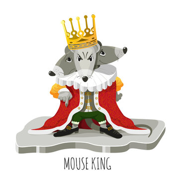The mouse king from the Nutcracker Christmas story. A bright, emotional fairy-tale character. Vector illustration.