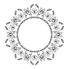abstract floral frame, line of leaf with butterfly and flower mandala