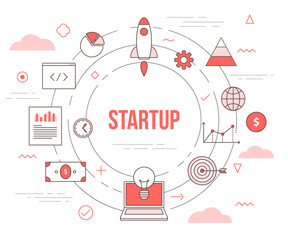 startup business concept with icon set template banner with modern orange color style
