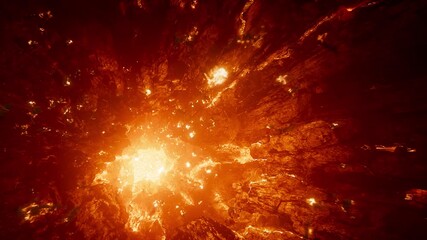 The fire lake tunnel leading to hell, evil human beings burned by flames falling into the hell, human beings judged