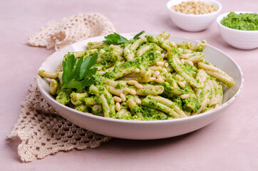 Traditional pasta with green sauce