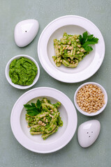 Traditional pasta with green sauce