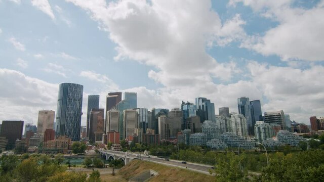 City of Calgary Skyline Time-lapse During Summer, Downtown Calgary Centre Street Bridge Timelapse, Calgary Alberta Canda, Oil and Gas City