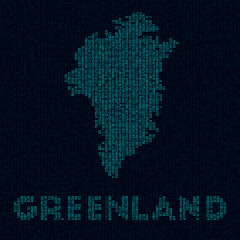 Fototapeta na wymiar Greenland tech map. Country symbol in digital style. Cyber map of Greenland with country name. Attractive vector illustration.