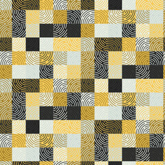 Squares of concentric circles. Abstract multicolored geometric seamless pattern. Vector illustration.