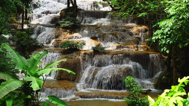 Mae Kae waterfall is hidden in the tropical rainforest, Lampang, Thailand.