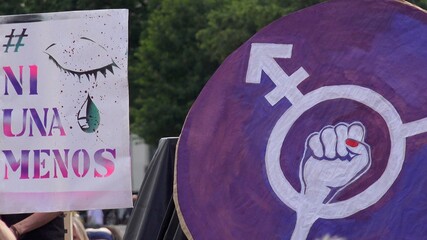 Ni una menos. Slogan brandished at the feminist strike.
