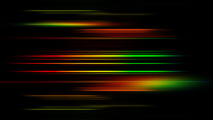 Glowing blurred light stripes in motion over on abstract background. Colorful rays. Led Light. Future tech. Shine dynamic scene. Neon flare. Magic moving fast lines. 