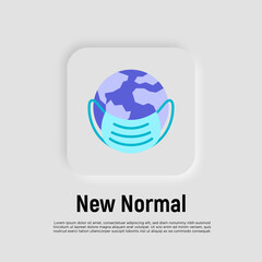 New normal: planet Earth in surgical mask thin line icon. Global infection of Covid-19. Vector illustration.