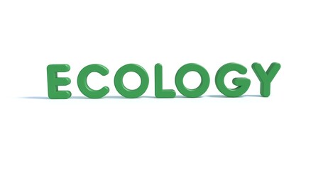 Naklejka premium 3d render, 'Ecology' written by plastic font. Candy typography font, phrase isolated on white background. Element for social media, print, sticker, poster. t-shirt, textile.